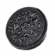 900r / bouton ancien en verre noir ou en jais gravé de fleur 14mm vendu à l'unité