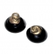 901r / lot de 2 boutons anciens en verre noir et inclusions argentées 13mm
