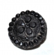 926r / bouton ancien en verre noir ou en jais motif fleur 12mm vendu à l'unité