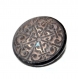 949r / beau bouton ancien en verre ou jais noir arabesque 14mm vendu à l'unité