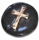 1017r / gros bouton original céramique émaillée noir croix doré 40mm 