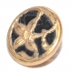 1021r / petit bouton ancien art nouveau laiton doré velours noir fleur iris 11mm