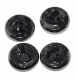 1051r / lot de 4 petits boutons anciens en verre noir et argenté 12mm