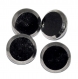 1051r / lot de 4 petits boutons anciens en verre noir et argenté 12mm
