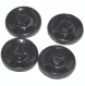 797r / lot de 4 boutons anciens en verre noir petites fleurs 18mm 