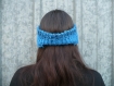 Cache-oreilles bandeau réversible au tricot main bleu