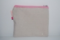 Trousse/ pochette de sac en lin - motif flamant rose