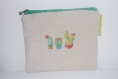 Trousse/ pochette de sac en lin - motif : cactus