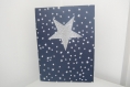 Protège carnet de santé  - motif étoile argenté - en coton bleu étoiles blanches  