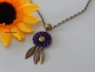 Collier chaine bronze avec capsules nespresso violet foncé forme fleur et plumes bronze