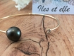 Bracelet jonc plaqué or zircon perle de tahiti