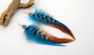 Boucles d'oreilles plumes waneta - ethnic feather - plume bleue turquoise et marron
