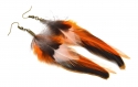 Boucles oreilles plumes naturelles isi orange marron; boucles oreille chics ethniques, boucle d'oreille plumes de fêtes, bijoux