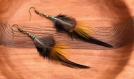 Boucles d'oreilles plumes abequa - ethnic feather - plume noir et orange perle turquoise