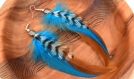 Boucles d'oreilles plumes waneta - ethnic feather - plume bleue turquoise et marron