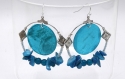 Créoles argent perles bleu lagon et ciel, bijoux en nacre, boucles oreilles en coquillage bleu