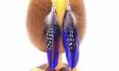 Boucles d'oreilles  manzi plumes bleues, marron et fauve, bijoux de fêtes
