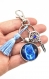 Porte-clés loup dream-catcher pompon bleu- chaîne porte-clés argent cabochon image loup bleu, plumes