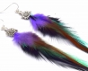 Boucles d'oreilles plumes lomasi - ethnic feather - bijoux ethniques - bijoux plumes noir violet vert - grizzly