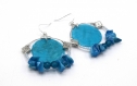 Créoles argent perles bleu lagon et ciel, bijoux en nacre, boucles oreilles en coquillage bleu