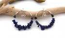 Hoops bouddha pierre naturelle lapis lazuli - boucles d'oreilles boho anneau argent - créoles en pierre semi précieuses