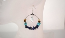 Créoles feuille argenté pierres naturelles lapis-lazuli et turquoise - boucles d'oreilles boho anneau argent - créoles en pierre semi