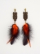 Boucle d'oreille plumes orange et noir ; boucles oreille hibou, boucle d'oreille plumes de fêtes, bijoux soirée, nigth