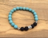 Bracelet  signe zodiaque poisson perles de lave  et turquoises-bracelet élastique yoga mala énergie-ethnicfeather