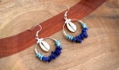 Créoles coquillages cauris pierres naturelles lapis-lazuli et turquoise 30 mm - boucles d'oreilles anneau argent - créoles en pierre semi