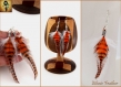 Boucles d'oreilles plumes mansi  - ethnic feather - plume blanche et orange, plume grizzly