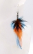 Boucle d'oreille plumes naturelles kachina bleu orange blanche ; boucles oreille chics ethniques, boucle d'oreille plumes de fêtes, bijoux