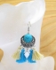 Boucles oreilles chandelier turquoise et pompons - bijoux chandelier femme, bijoux ethnicfeather
