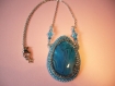 Collier agate bleue  brodée de perles original pièce unique
