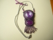 Collier brodé de perles motif chat violet et agate veine de dragon  original