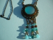 Collier brodé de perles turquoise et bronze original