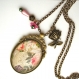 B3.199 bijou femme rose shabby chic collier pendentif bijou fantaisie bronze cabochon verre saint valentin lettre d'amour écriture lettre fleurs roses romantiques (série 11)