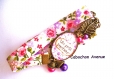 B3.256 bijou femme fleurs liberty fleuri bracelet biais tissu liberty bijou fantaisie bronze cabochon verre citation - un petit bonheur - (série 1)