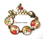 B3.345 bijou femme pivoines rouge sakura bracelet bijou fantaisie bronze 4 cabochons verre feuilles vertes fleurs d'asie asiatique chine chinoise japon japonaise 