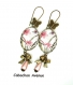 B3.383 bijou femme sakura cherry blossom boucles pendants crochets bijou fantaisie bronze cabochon verre fleurs de cerisier d'asie chine japon japonaises