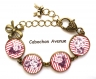 B3.424 bijou femme fleurs roses bracelet bijou fantaisie bronze 4 cabochons verre rose rayée rayures marine marinière vintage rétro rouge