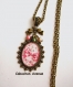 B3.434 bijou femme fleurs liberty fleuri rose collier pendentif filigrane bijou fantaisie bronze cabochon verre (série 2)