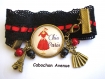 B3.520 bijou femme chic paris rouge bracelet dentelle & satin bijou fantaisie bronze cabochon verre mode élégance petite robe rouge (série 3)