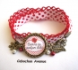 B3.566 bijou femme coquelicot bracelet biais tissu bijou fantaisie bronze cabochon verre coquelicot rouge fleur comme un parfum d'été (série 2)