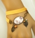 B3.689 bijou femme sakura papillon bracelet biais tissu bijou fantaisie bronze cabochon verre cherry blossom fleurs de cerisier asie chine japon japonaise