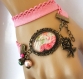 B3.781 bijou femme rose shabby chic bracelet filigrane biais tissu bijou fantaisie bronze cabochon verre saint valentin lettre d'amour écriture lettre fleurs roses romantiques (série 8)