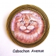B3.791 bijou femme chat broche épingle ronde bijou fantaisie bronze cabochon verre portrait chat tigré felin chaton matou cat (série 2)