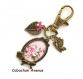 B3.836 bijou femme papillon pivoine rose blanche bijou de sac porte-clés mousqueton bijou fantaisie bronze cabochon verre fleurs d'asie asiatique chine chinoise japon japonaises