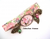 B3.841 bijou femme papillon pivoine rose blanche bracelet biais tissu bijou fantaisie bronze cabochon verre fleurs d'asie asiatique chine chinoise japon japonaises 
