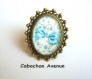 B3.896 bijou femme fleurs liberty fleuri bleu turquoise bague filigrane ajustable réglable bijou fantaisie bronze cabochon verre (série 3)