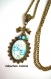 B3.898 bijou femme fleurs liberty fleuri bleu turquoise collier pendentif filigrane bijou fantaisie bronze cabochon verre (série 3)